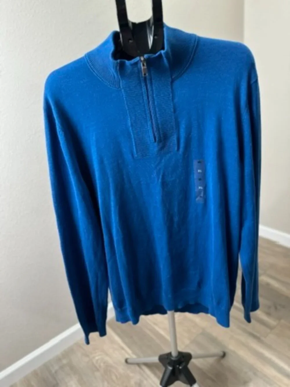 Alfani Men’s XL Blue 1/4 Zip Mock Neck 100% Cotton Pullover Sweater
